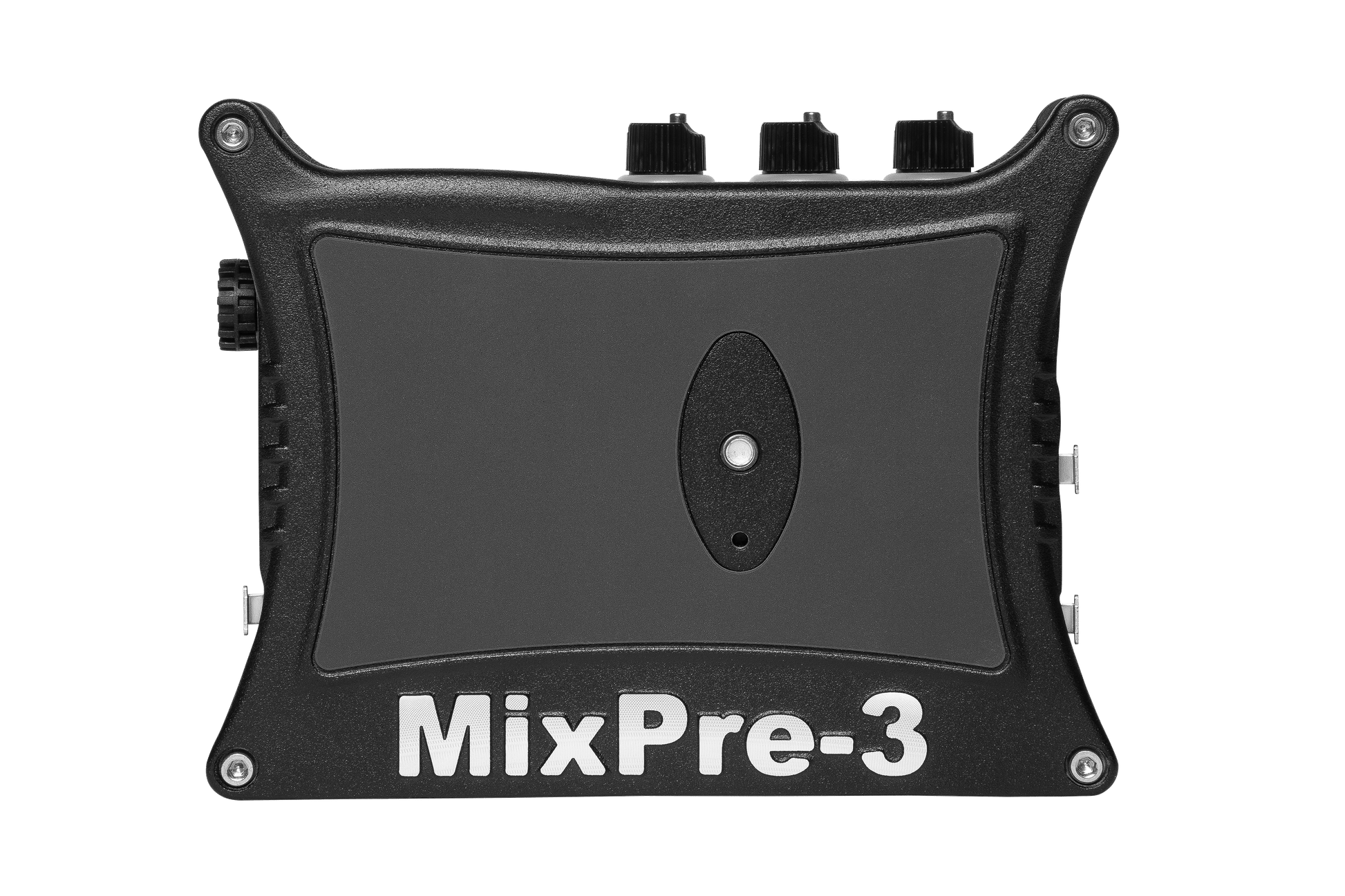 Front face of black portable audio recorder/interface with MixPre-3 text and control jack.