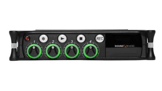 Top/front controls with numbered green knobs and REC indicator button