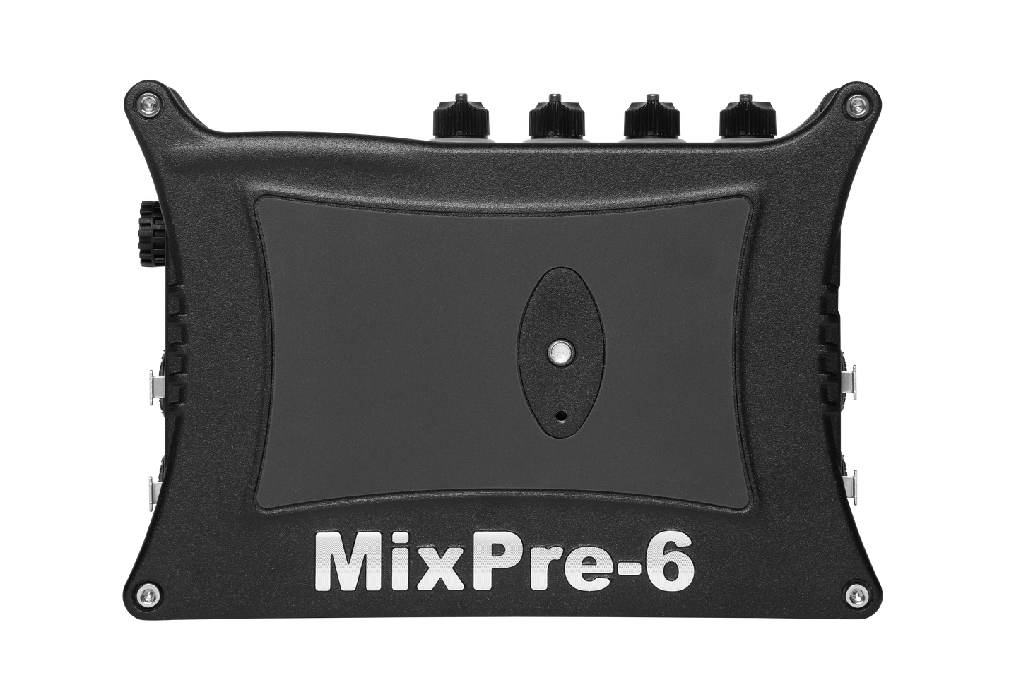 MixPre-6 black audio mixer/preamp with textured front panel and oval indicator