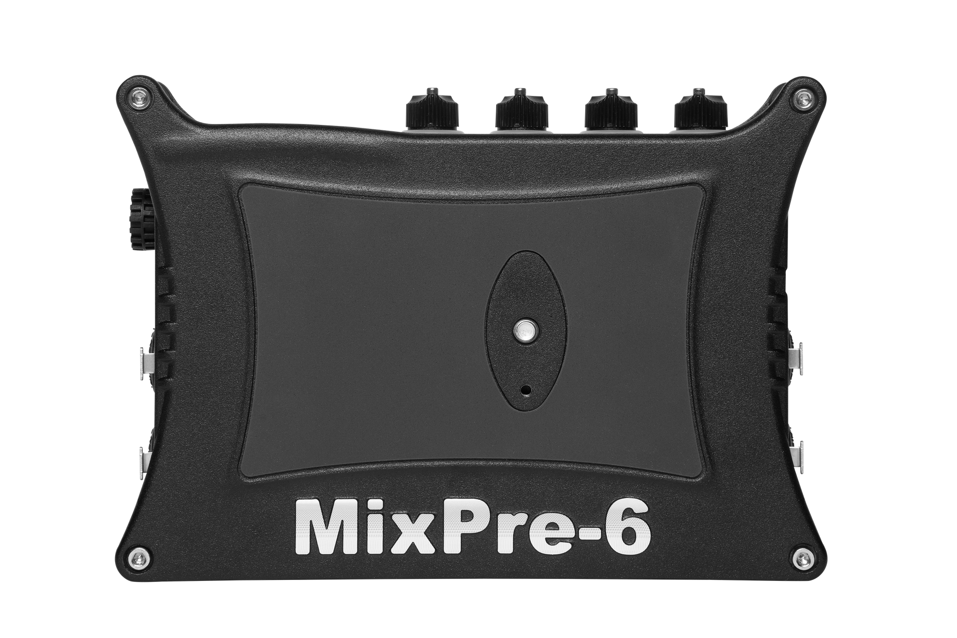 MixPre-6 black audio mixer/preamp with textured front panel and oval indicator