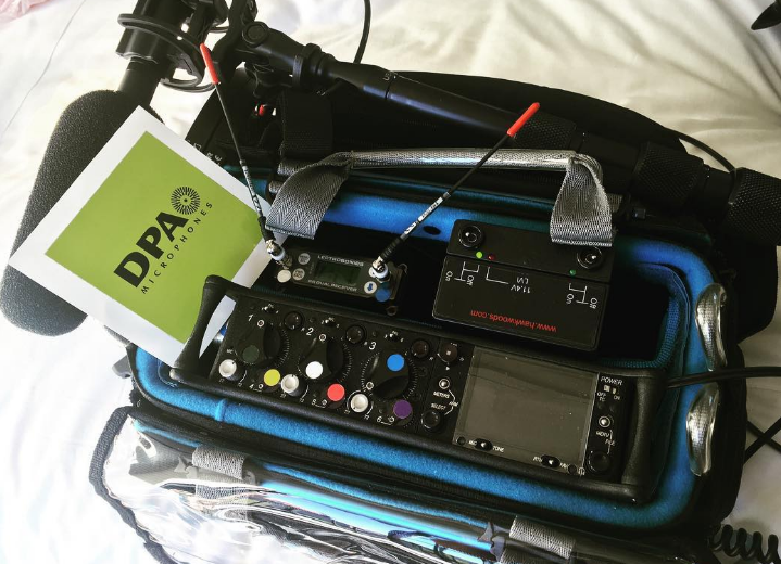Audio mixer bag interior with blue lining holding compact control devices