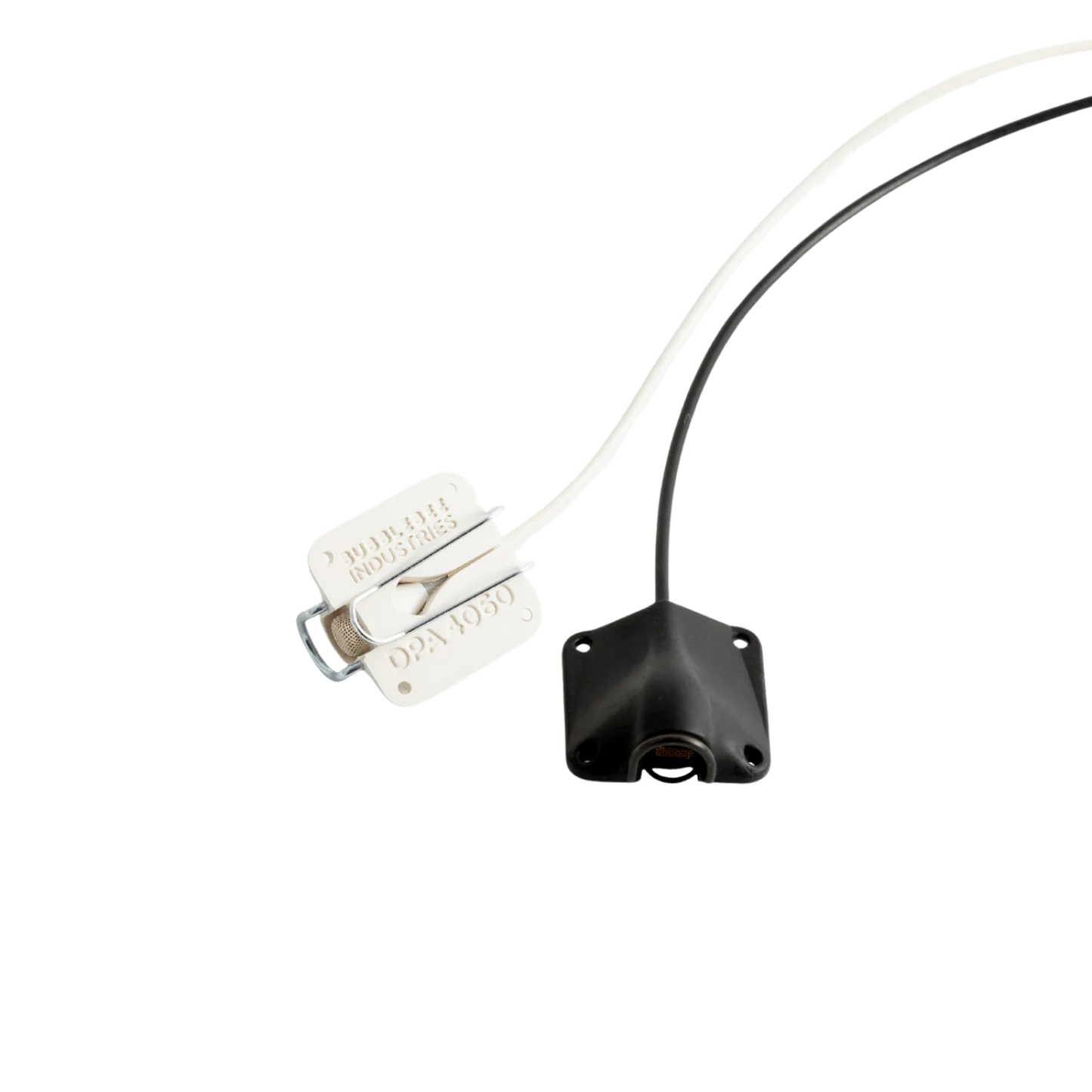 White and black lav microphone concealer set with cable and mounting housing