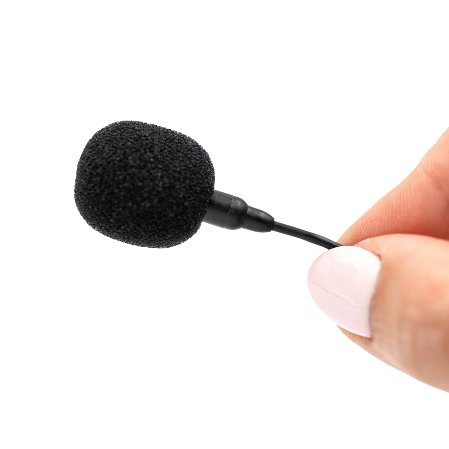 Black foam windscreen for lavalier microphone, with attached clip