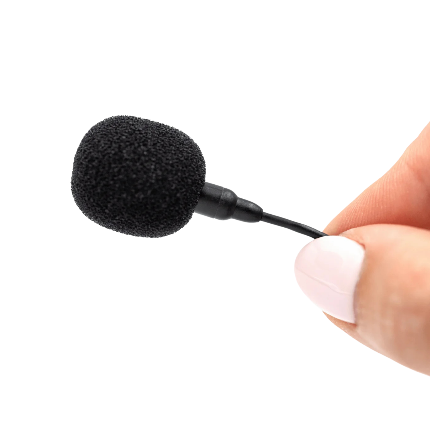 Black foam windscreen for lavalier microphone, with attached clip