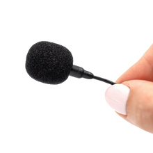 Black foam windscreen for lavalier microphone, with attached clip