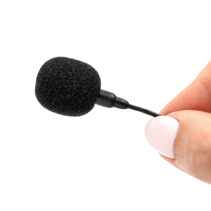 Black foam windscreen for lavalier microphone, with attached clip