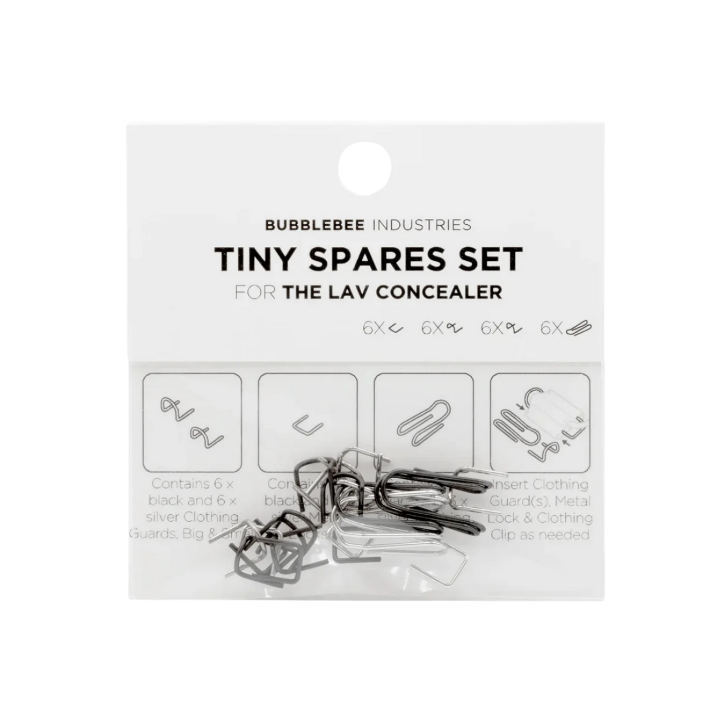 Bubblebee Industries lav concealer tiny spares set in clear blister packaging