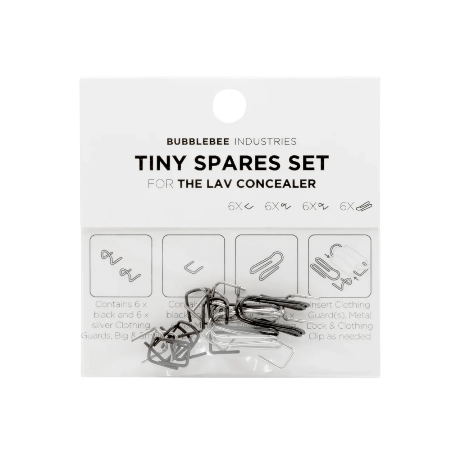 Bubblebee Industries lav concealer tiny spares set in clear blister packaging