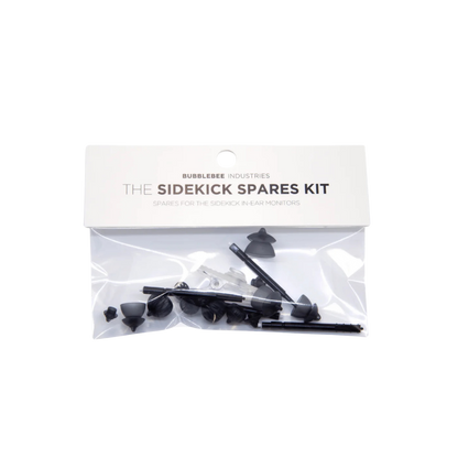 Sidekick spares kit with black ear-monitor tips and parts in sealed pack