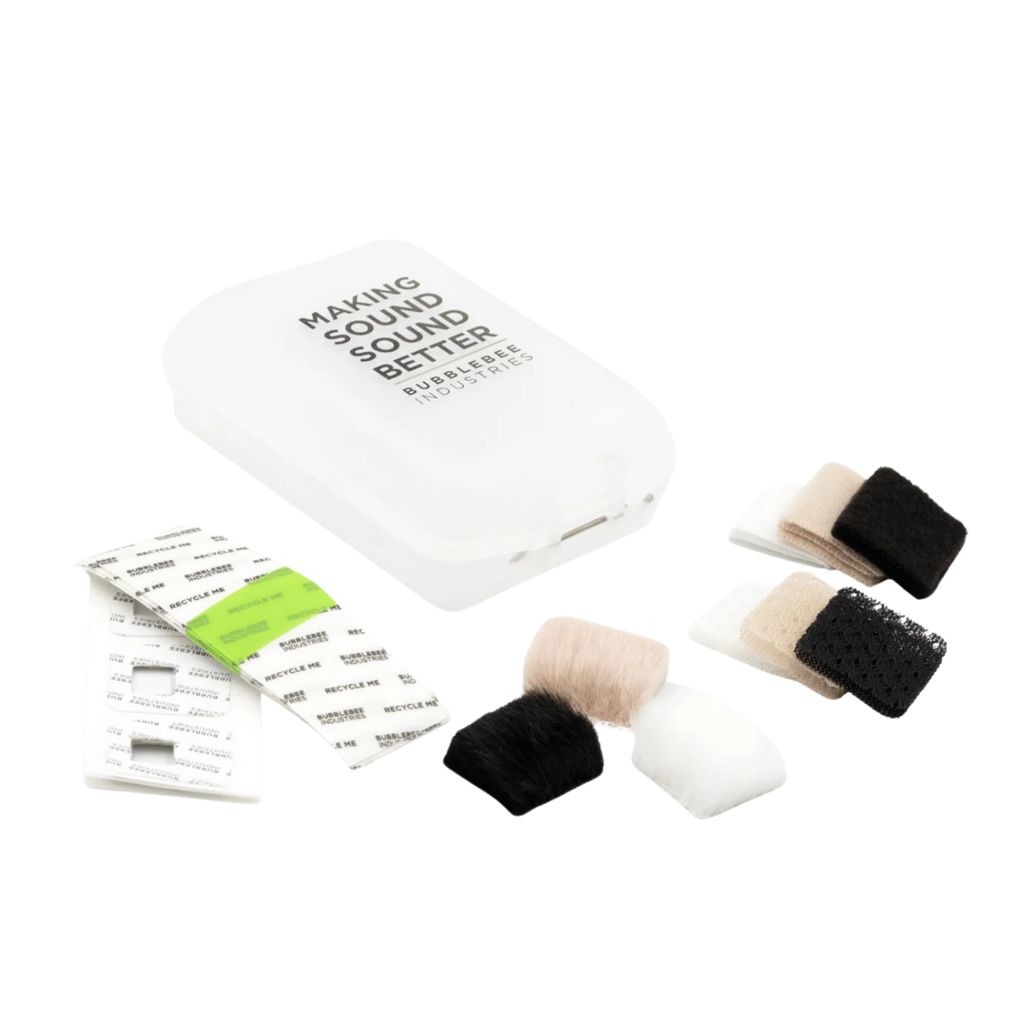 Mic hiding starter kit set with foam pads, adhesive strips, and carrying case