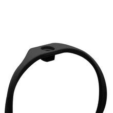 Black hoop earring top detail with small snap clasp