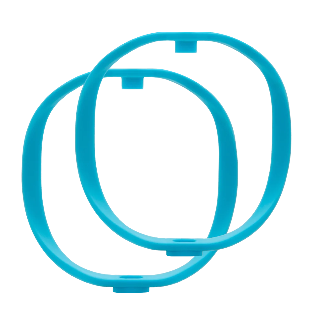 Blue shock mount with two circular rings and mounting tabs