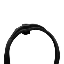 Pair of RAD-2 hoops in black, close view of top clasp notch on ring