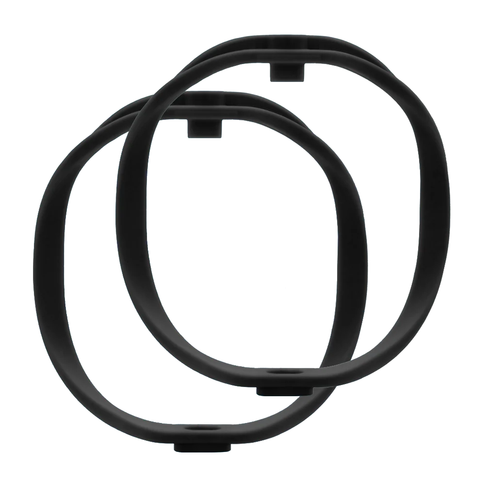 Black shock mount isolator rings with molded locking tabs and inner loop