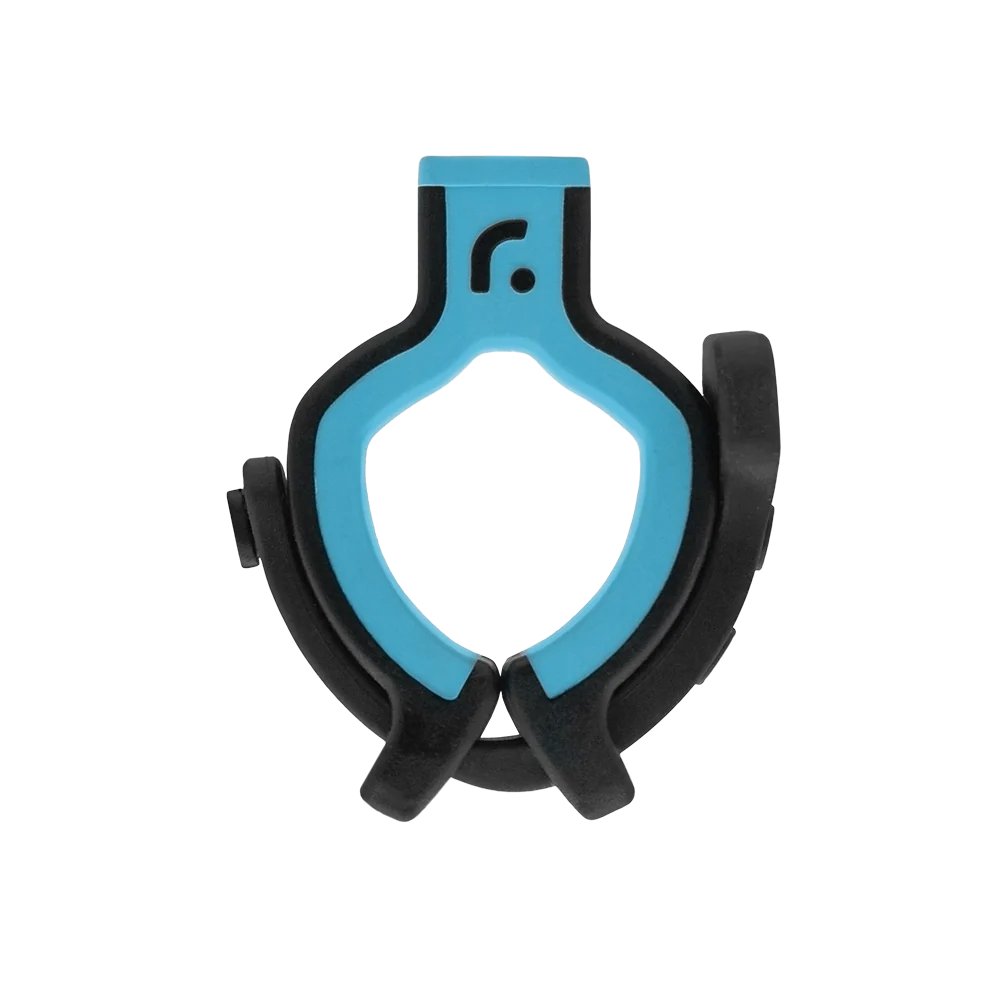 Blue and black shock mount with circular ring and grip arms