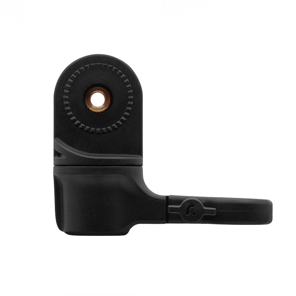 Black shock mount clamp with threaded gold insert and padded cradle
