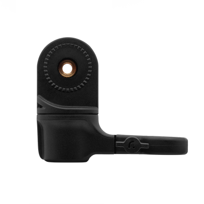 Black shock mount clamp with threaded gold insert and padded cradle
