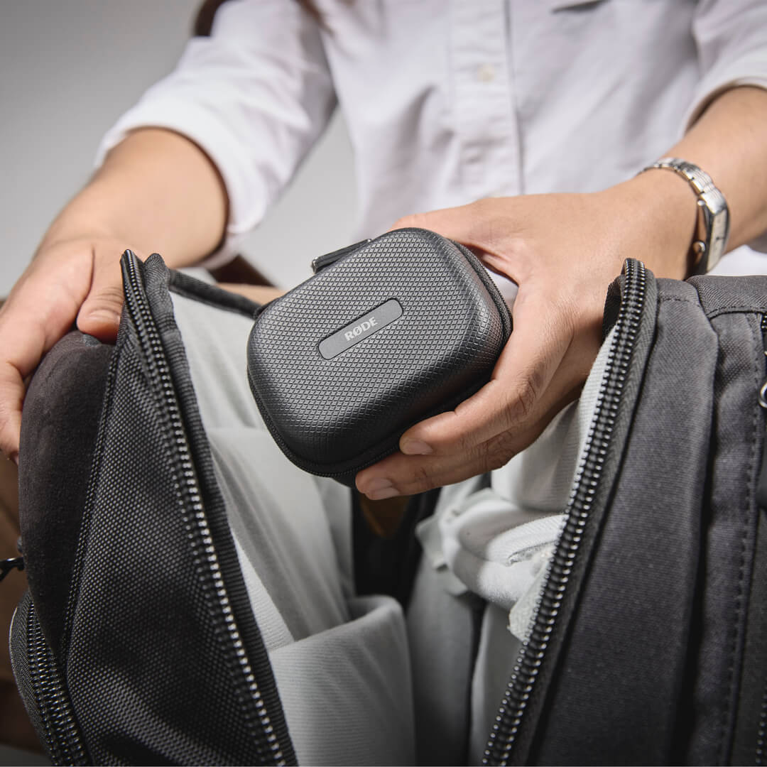 RØDE Charge Case+ being removed from a location bag