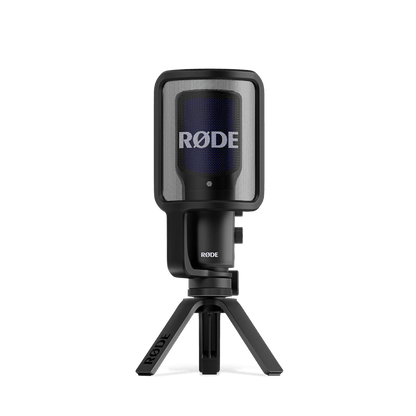 RØDE NT-USB+ front view on included desktop tripod