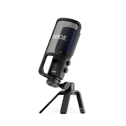 RØDE NT-USB+ professional USB condenser microphone on desktop tripod