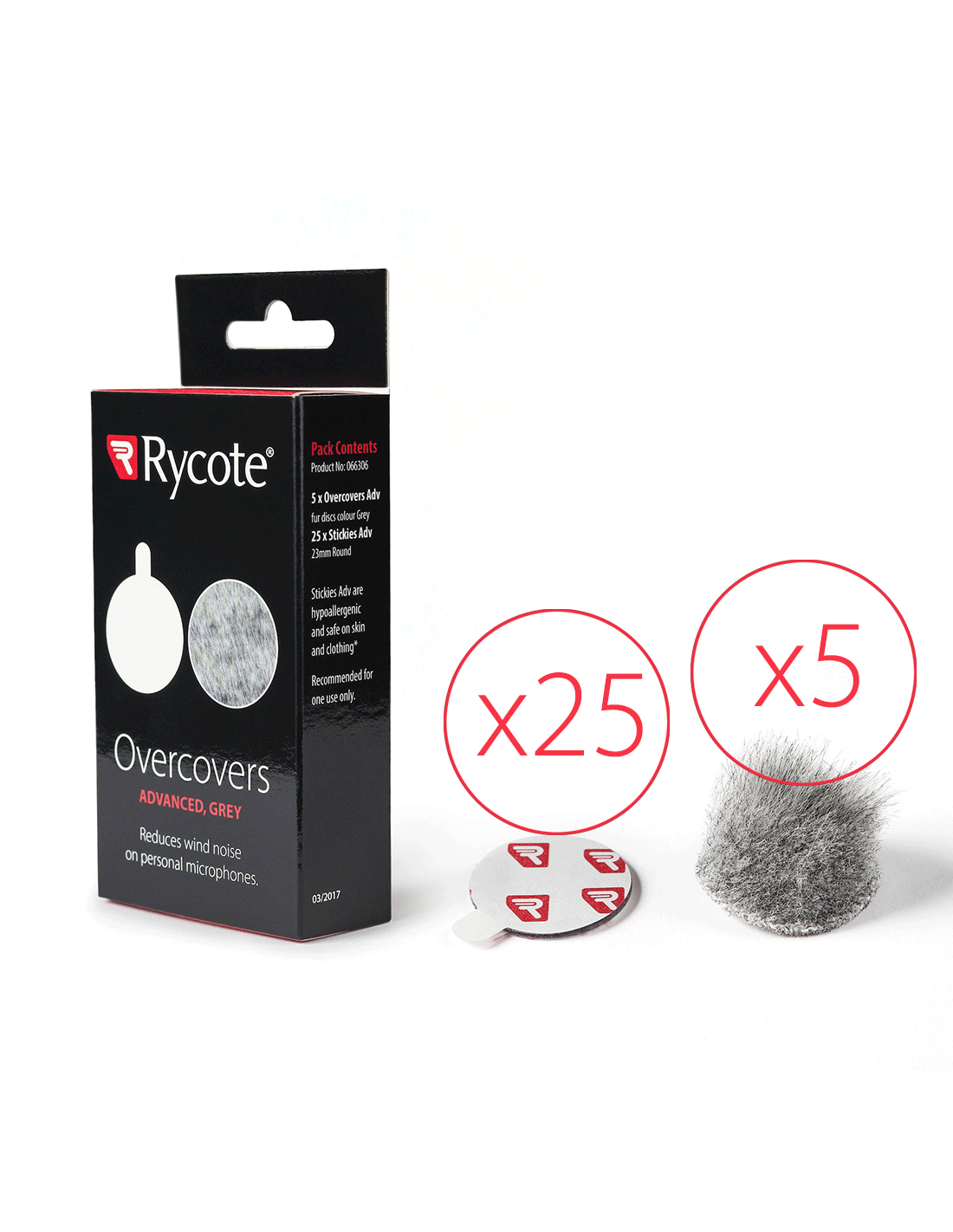 Rycote Overcovers Advanced Grey - 5 fur covers and 25 Stickies