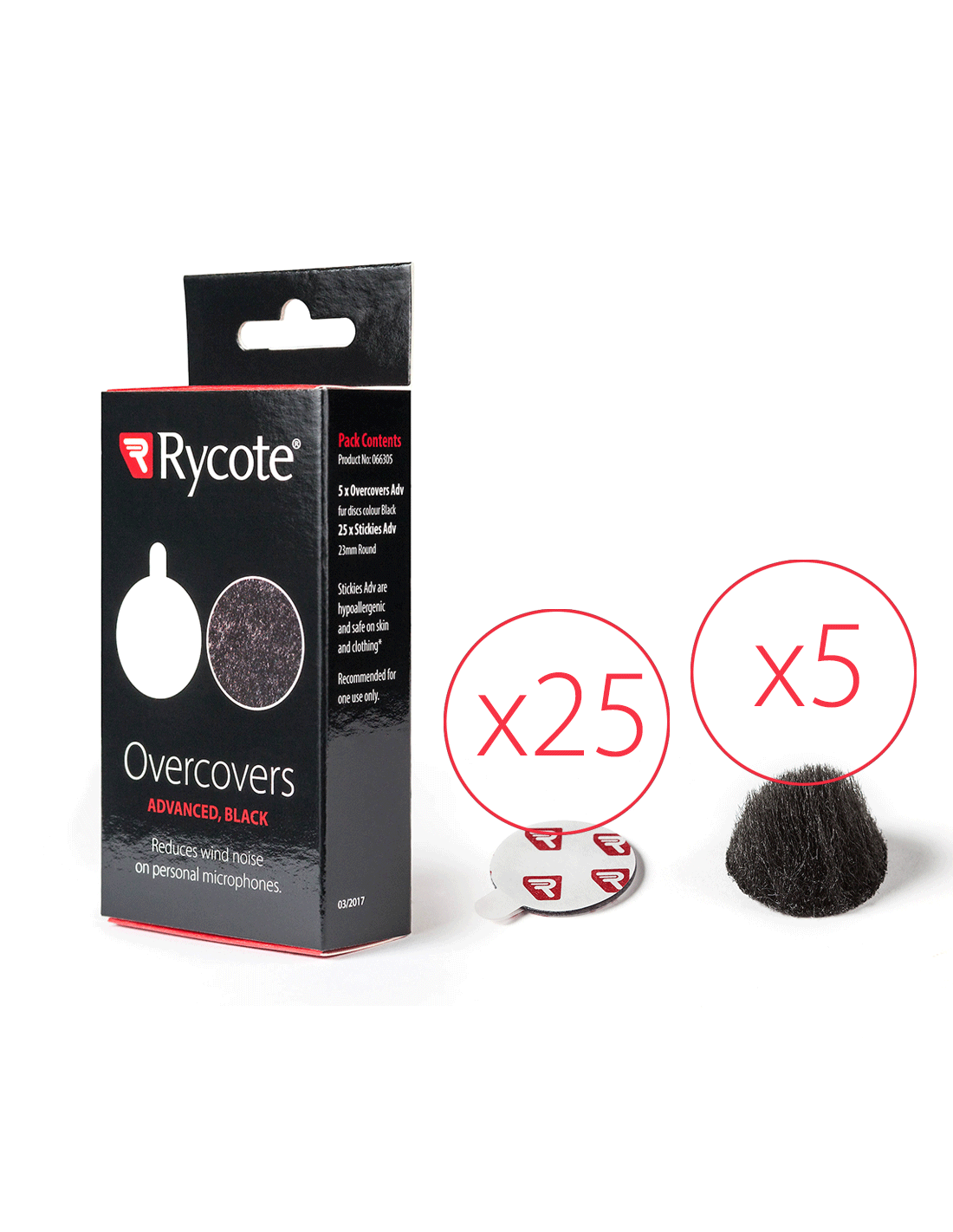 Rycote Overcovers Advanced Black - 5 fur covers and 25 Stickies