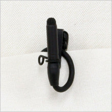 Black vertical holder clip with mounting loop and clamp prongs