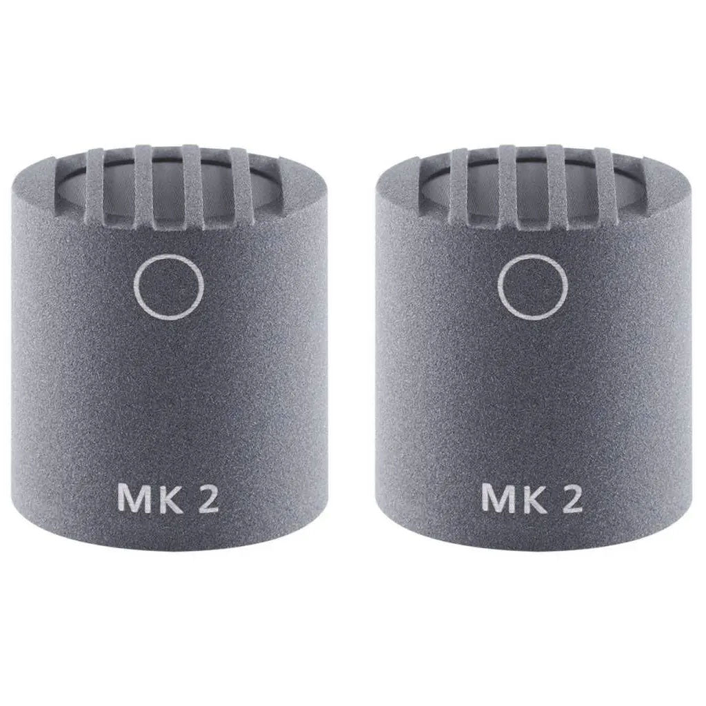 Pair of Schoeps MK 2 microphone capsules, gray foam cylinders with MK 2 text