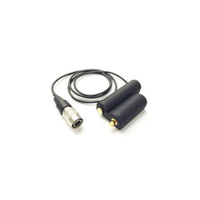 Double AA battery eliminator with black holder, twin cables, and metal connector