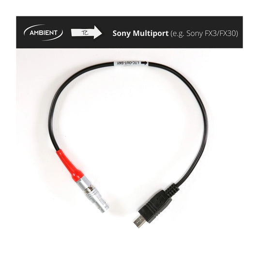 Multiport cable with black cable, red connector, and Sony multiport plug