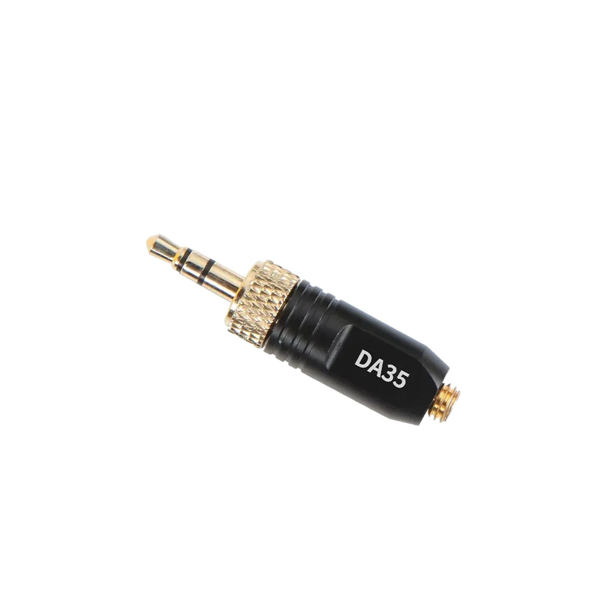 DA35 microdot to 3.5mm locking adapter with black body and gold metal ends