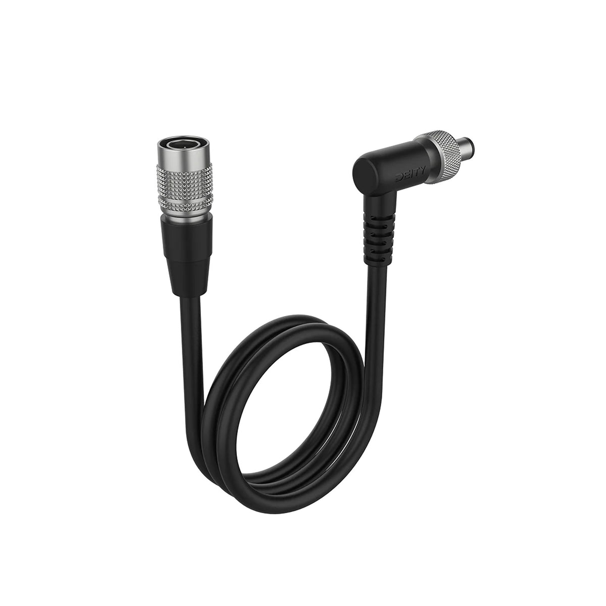 2.5mm DC power cable with right-angle plug, black cable, metal connectors