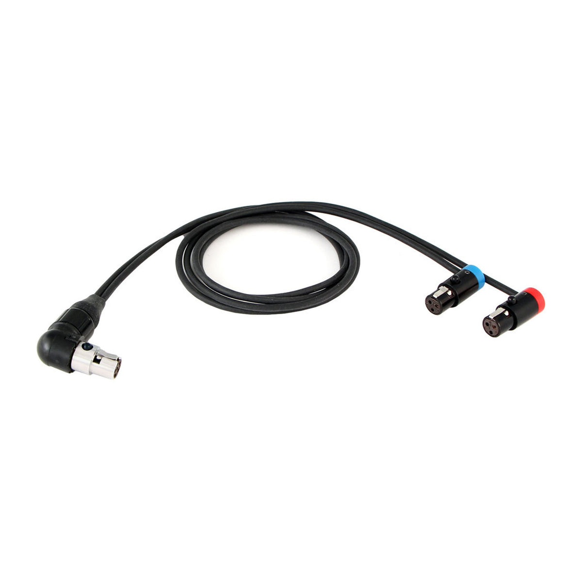 Right angled TA5 to dual TA3F output cable with black leads and color-banded connectors