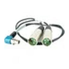 Right-angled TA5 to dual XLR3M audio cable with blue TA5 and two green 3-pin plugs
