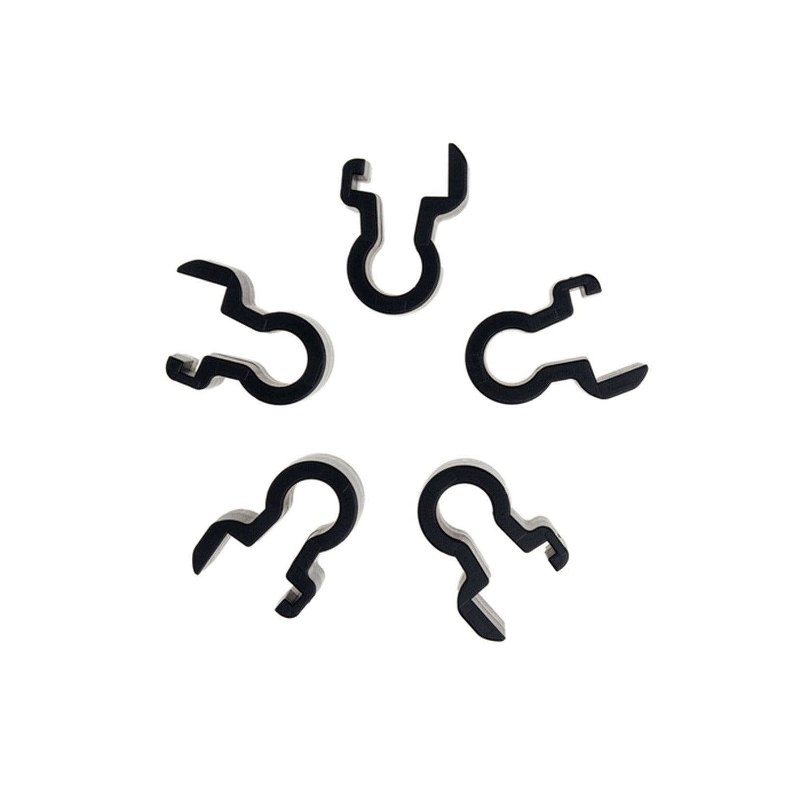 Locking clamp set of 5 tentacle-style connector clips, dark/black