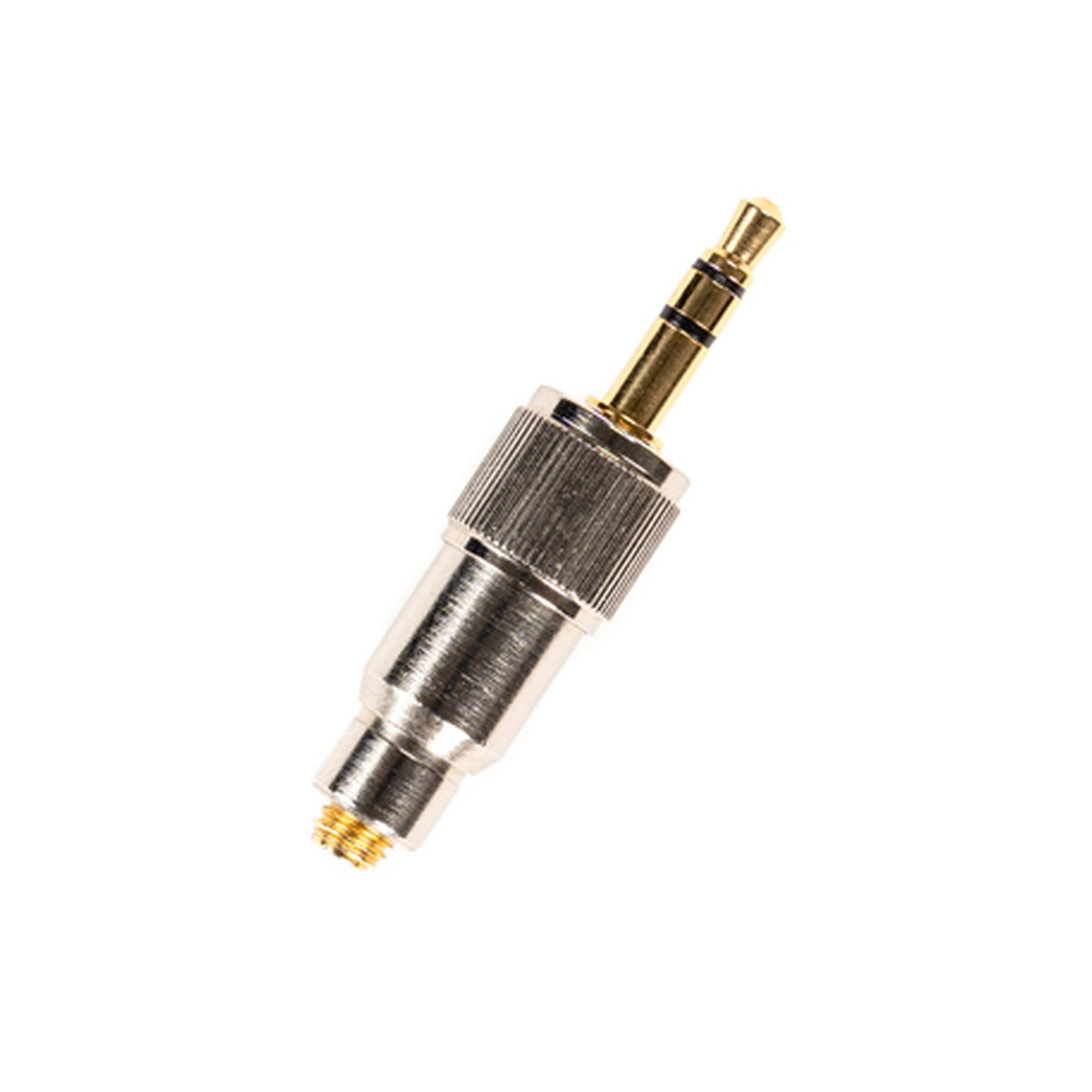 3.5mm locking minijack adaptor with microdot connector, gold and silver metal