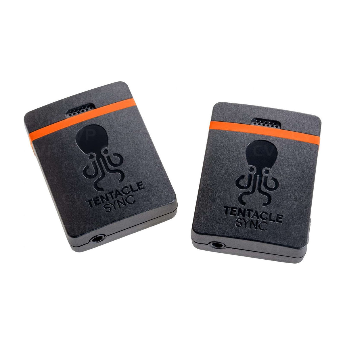 Black Tentacle Sync timecode generator units with orange stripe and dual ports