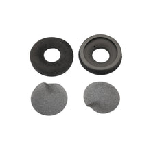 Velour earpad set: round replacement pads with center hole, dark and light gray.