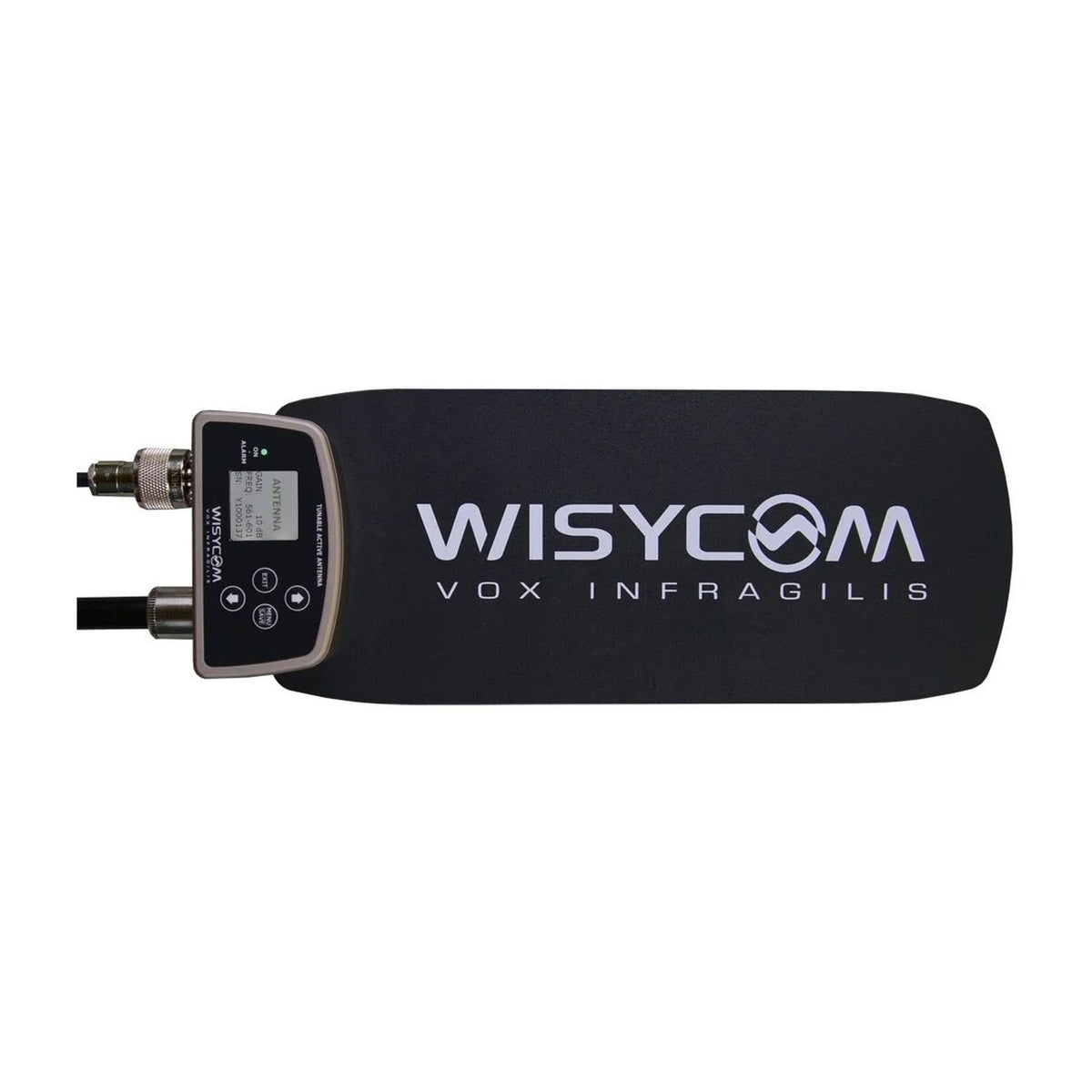 Wisycom active omnidirectional antenna with black housing and rear connectors