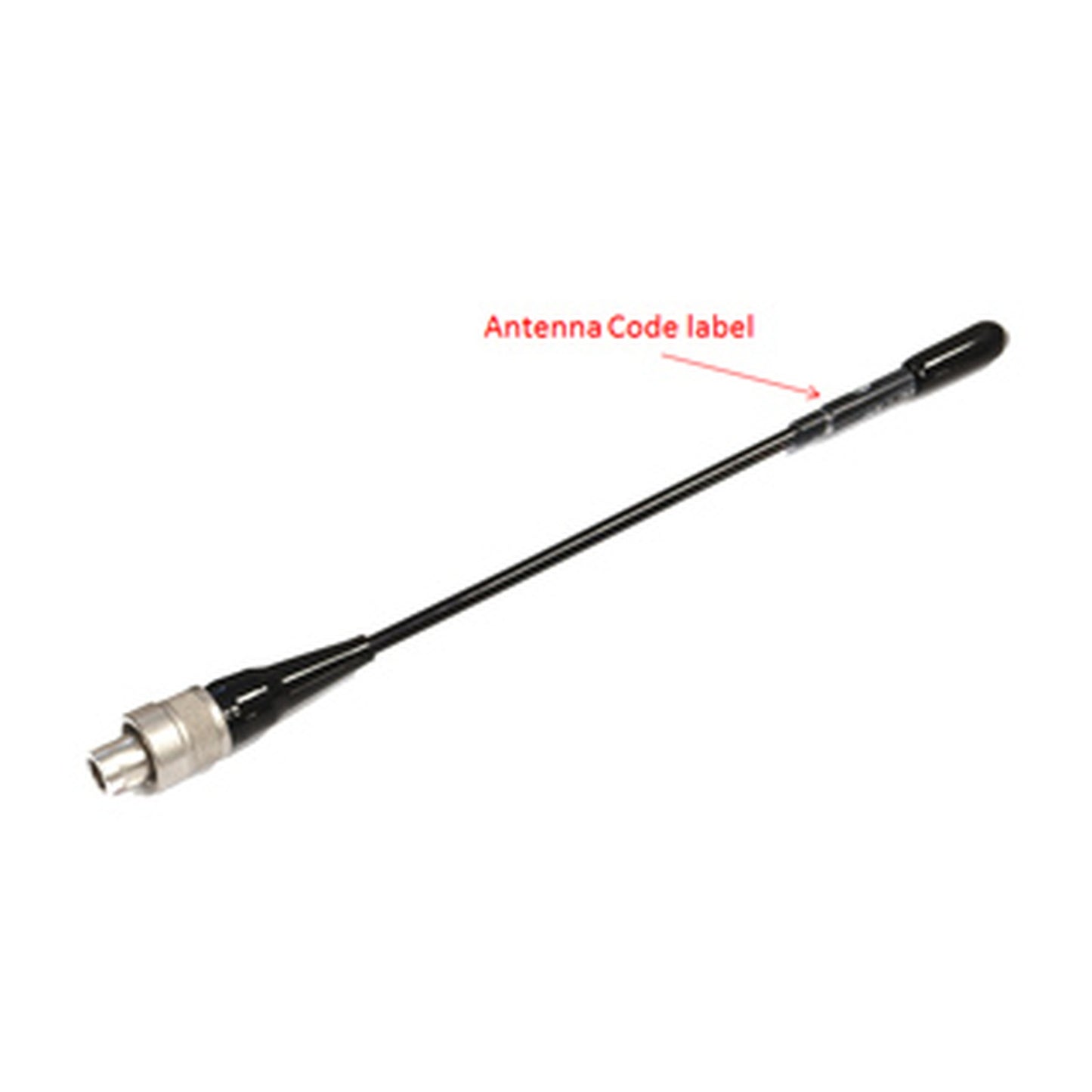 Wisycom AWF30 UHF whip antenna, black with silver connector, 470–547 MHz range