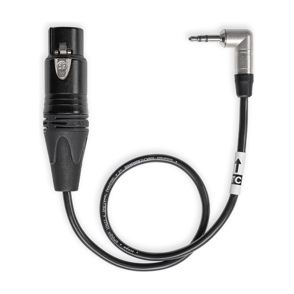 XLR 3-pin female to tentacle audio cable, black cable with metal plug connectors