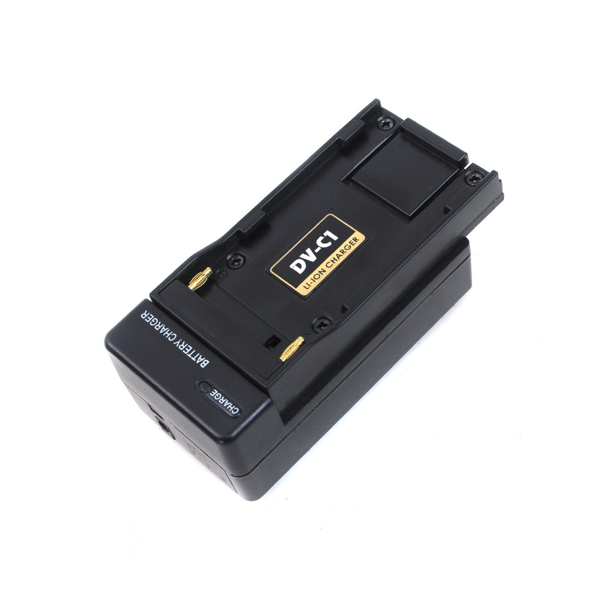 Hawk-Woods DV-C1 mini DV battery charger, black with DV-C1 label and gold contacts