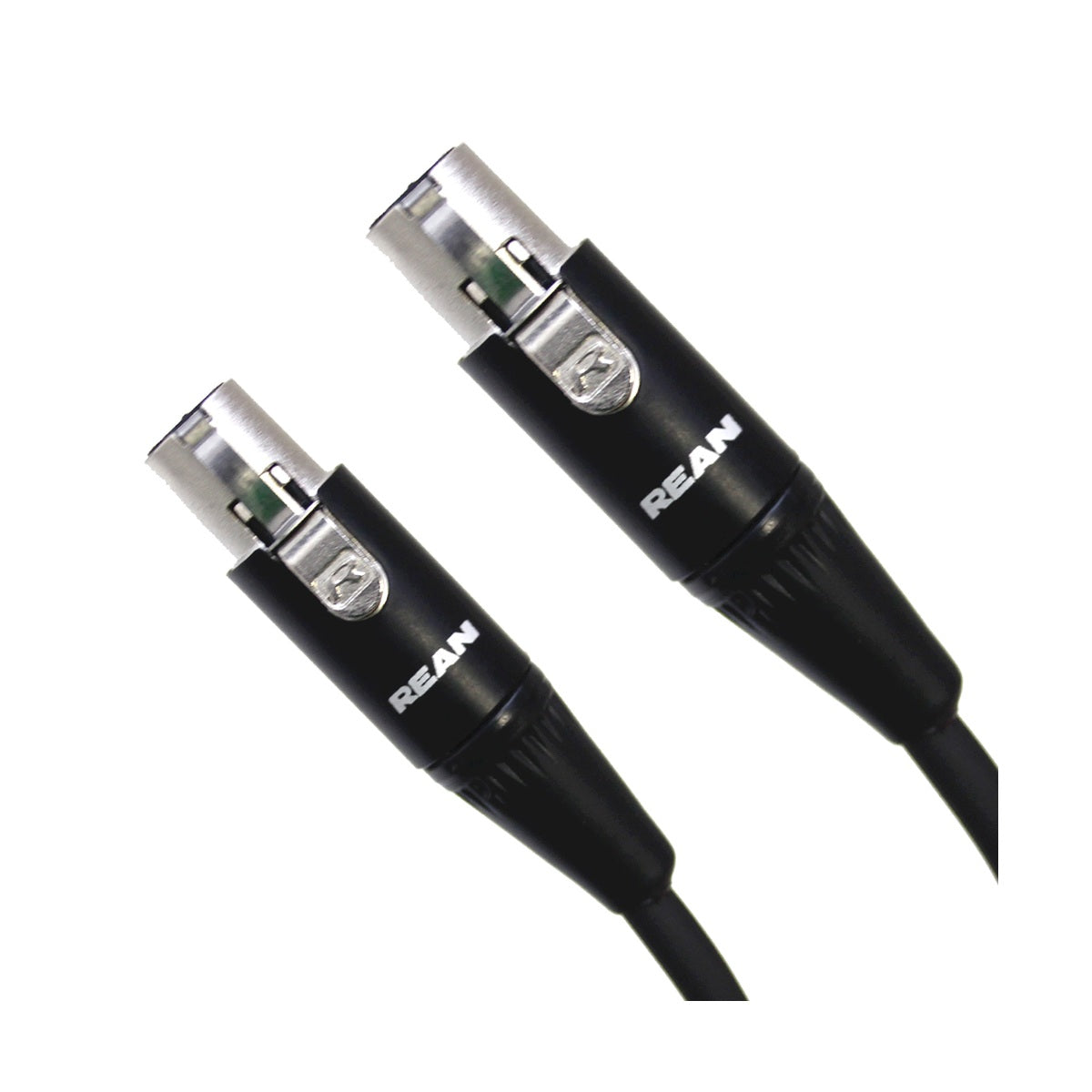 Black power cable with silver plug connectors, REAN branding on the handle