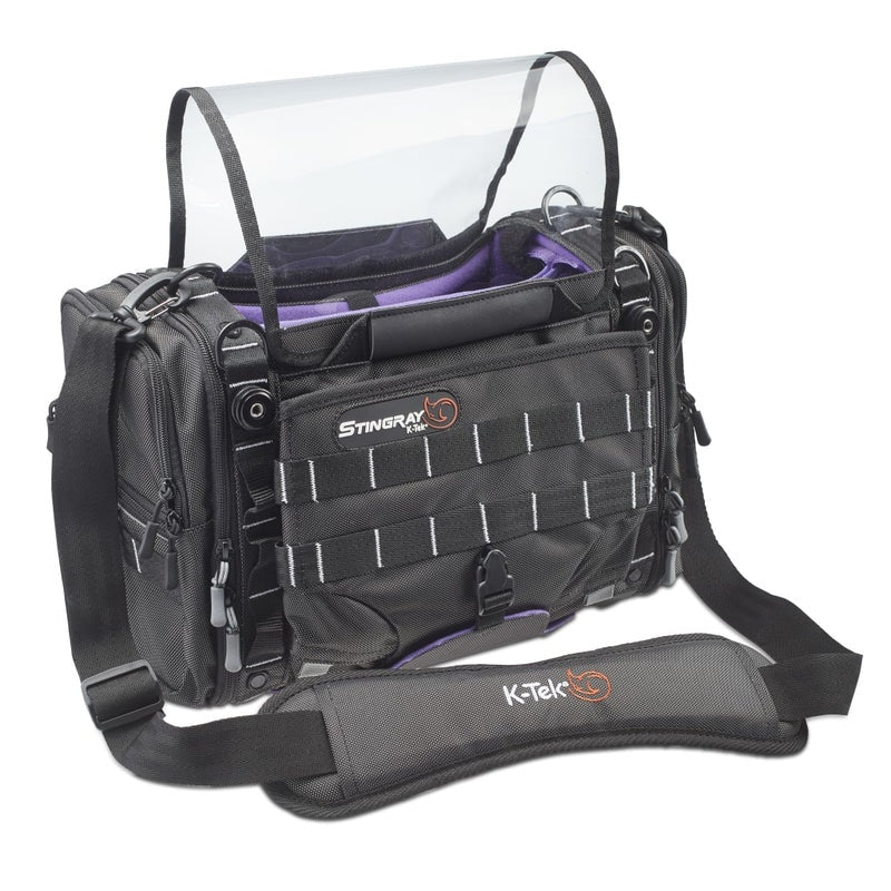 K-Tek Stingray Small-X sound bag, black with purple interior, front strap pockets