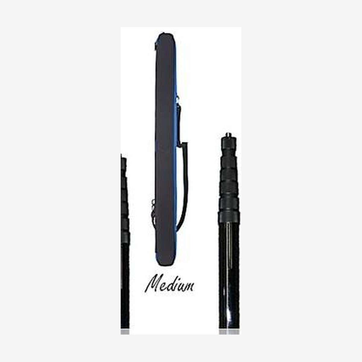 Medium boom pole case with blue padded cover and carry strap