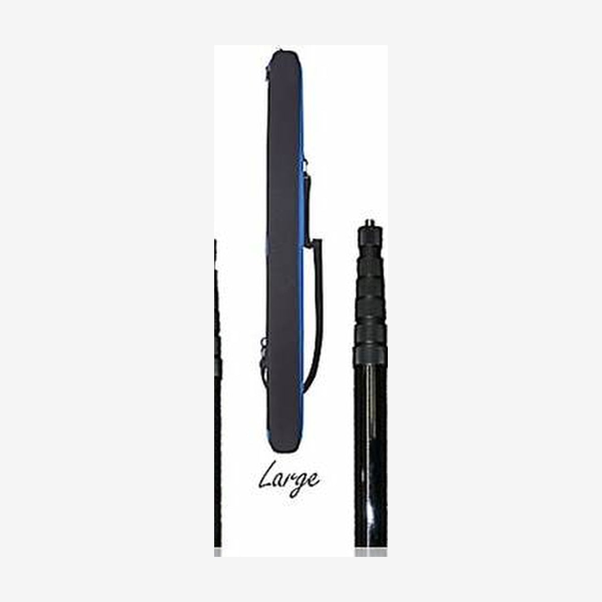 Large padded boom pole case with zipper and blue trim, long carry sleeve