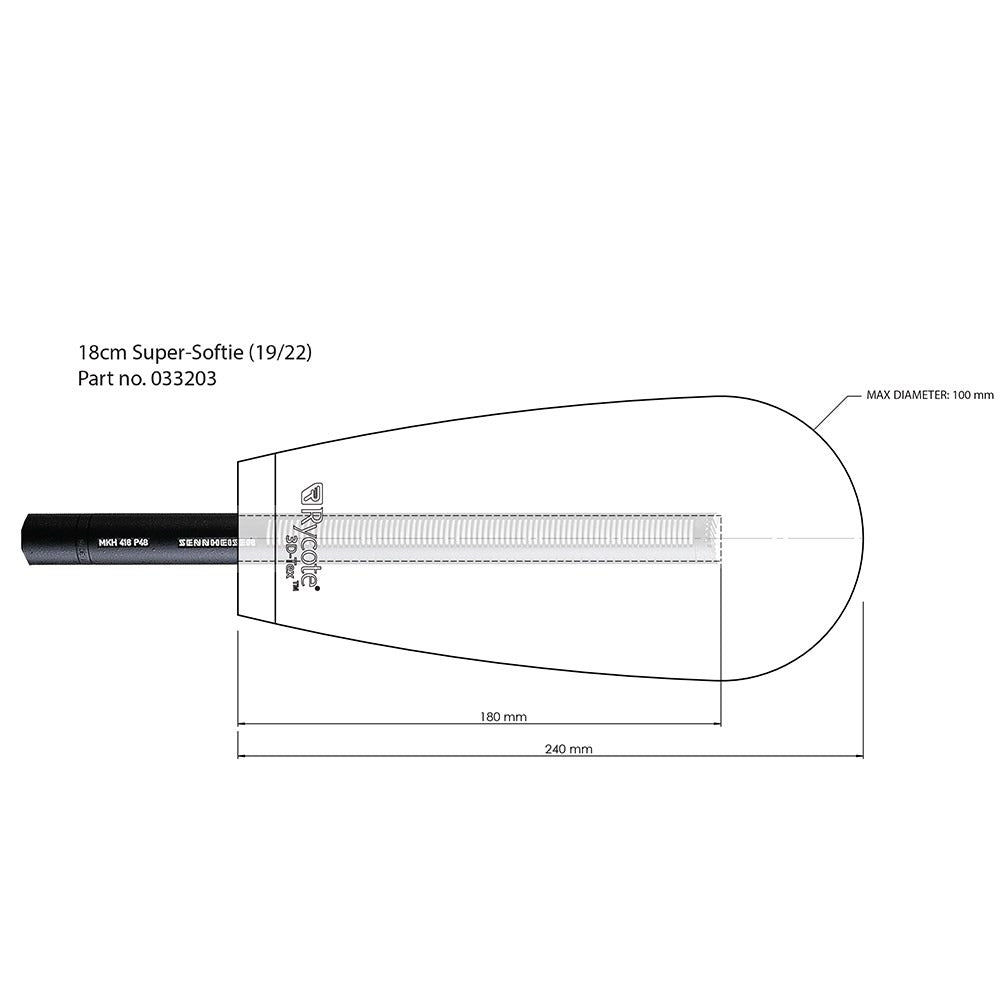 Rycote Super-Softie 18cm mic windshield for 19/22mm, black foam windscreen.