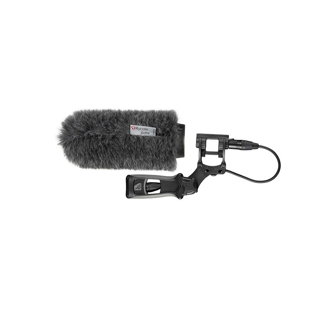 Rycote Softie windscreen and microphone shock mount kit with furry gray cover