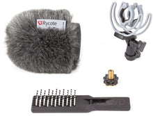 Rycote Softie kit with gray fuzzy windscreen, shock mount, and threaded metal adapter