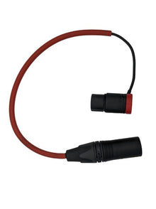 Right-angle XLR cable with red lead and black connector ends